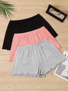 3pcs Set Spring/Summer Minimalist Ruffle Hem Shorts & 3pcs Set Solid Color Comfortable Lounge Pants - Multicolor - View 4