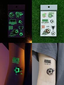 10pcs Luminous Football Temporary Tattoos, Waterproof Football Pattern Tattoo Stickers Suitable For Football Matches, Birthday Parties, Gift Bags, Christmas Stockings, Quality Tattoo Party Favors - Multicolor - View 5