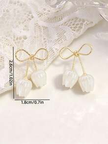 一对时尚、优雅、甜美百搭的蝴蝶结郁金香耳环，适合女性日常、节日、派对佩戴 - 蝴蝶結鬱金香 - 查看 7