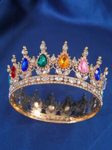 1 pieza Diadema decorativa de lujo con diseño de corona de strass para damas, corona real, accesorio elegante para novia, decoración para eventos, fiestas y festivales - Multicolor - Ver 15