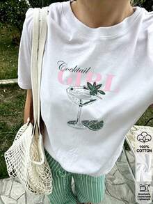 Novedad 2026, Gran , 100% Algodón Puro, Camiseta de Manga Corta Estampada para Mujer, Color Sólido, Suave y Cómoda, Estilo Casual Urbano. YXXT - Negro - Ver 6