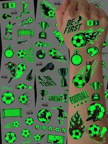 10pcs Luminous Football Temporary Tattoos, Waterproof Football Pattern Tattoo Stickers Suitable For Football Matches, Birthday Parties, Gift Bags, Christmas Stockings, Quality Tattoo Party Favors - Multicolor - View 2