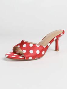 Zapatos de tacón alto de unicolor elegantes, zapatos de fiesta elegantes con volantes de tela para fiestas al aire libre - Cara roja/manchas blancas - Ver 7