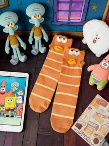 SpongeBob SquarePants 4双可爱Biqibao小丑鱼系列筒袜，卡通趣味袜子，彩色提花图案设计，方裤趣味运动棉袜，颜色随机，精选精梳棉材质 - 彩色 - 查看 10