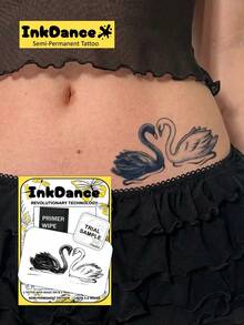 1 Set "Black & White Swan" New Technology Temporary Tattoo Stickers, Semi-Permanent Fake Tattoos, Waterproof Long-Lasting, Realistic Design, Plant-Based Formula, Ink Dance Gift Holiday Body Art X240 - Black - View 7