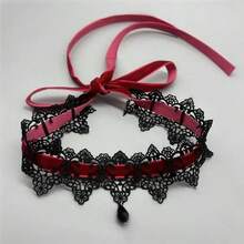 10 chiếc/Dây chuyền ren hoa gợi cảm mới cho nữ, phong cách Gothic Punk, cổ áo nhung, mặt dây chuyền hình giọt nước màu đen, dây đeo trang sức hình nơ. - Nhiều kiểu dáng - Xem 7