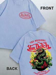 White 1pcs Women's Double Side Print Von Ditch Dragon Floral Design Red And Green Print Fabric Soft & Skin-Friendly Unisex Style Gifts For Spring Festival, Valentine's Day, St. Patrick's Day & World Cup-Van Dutch Dragon Print Women T Shirt Classic Americana Style Graphic,Summer Outfits,Vacation Outfits Women,Summer Outfits For Women,Spring Outfits For Women,Summer Tops,St Pattys Day Outfit,Easter Outfit Women - Màu xanh lam - Xem 6