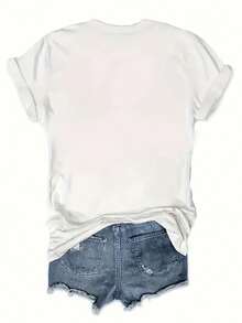Talla unisex. Camiseta de algodón de talla grande para mujer, ideal para el verano. Camiseta estampada de edición limitada para mujer, top casual de manga corta y cuello redondo, cómoda y transpirable, adecuada para uso diario, camiseta casual con estampado de letras coloridas. El material absorbe el sudor, es suave y agradable para la piel. - Blanco - Ver 4