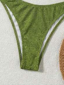 Bộ bikini màu xanh lá cây dành cho nữ, điểm nhấn là họa tiết sao biển và dây chuyền, thích hợp cho kỳ nghỉ biển và các bữa tiệc thường ngày, bộ đồ bơi thanh lịch và gợi cảm. - màu xanh lá - Xem 8