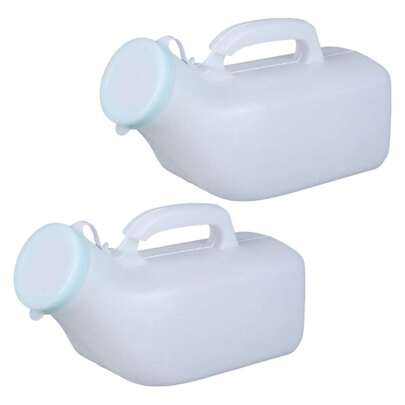 2PCS Firm Portable Plastic Male Potty Pee Bottle, 1200ml Portable Urinals, Urinal Pee Bottle For Men With Lid, Male Urine Bottles Non Spill For Incontinence Outdoor Travel Camping