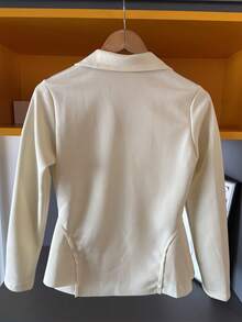 Women's Formal Blazer With Ruffle Details On The Sides, Made Of Thick Neoprene Fabric. - 奶油色 - 查看 2