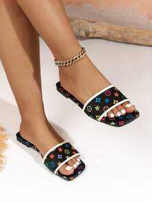 Giày sandal đế bằng đính đá cho nữ, sandal đính đá đen, sandal họa tiết da báo, dép đi biển đính đá toàn bộ cho tiệc tùng, sinh nhật, đám cưới, Ngày của Mẹ, Lễ Phục Sinh, sandal đính đá mùa xuân/hè, giày cưới gợi cảm. - Đầu vuông màu đen và đỏ - Xem 5