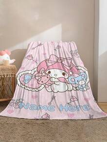1pc Sanrio Themed Flannel Blanket, Customizable Name, Sweet & Cool Style - Suitable For All Seasons, Soft, Perfect For Sofa, Bed, Outdoor - Ideal Birthday And Holiday Gift For Family And Friends - Multicolor - View 4