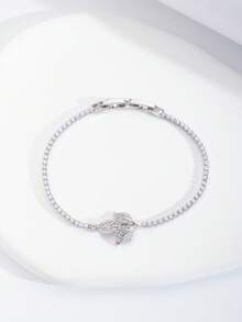 Bộ 1 vòng tay hình lá sang trọng đính đá Cubic Zirconia, thích hợp cho nữ giới dự tiệc cưới và các sự kiện, không kèm hộp quà. - Bạc - Xem 2