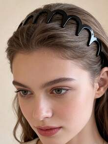 2pcs/Set Women's Summer Wavy Headbands: Daily Versatile Style, High Crown Design, Comb-Style, Retro Vibe, Elegant Tortoiseshell Wavy Headbands - Non-Slip Design, Lace Detail Comb Headbands - Multicolor - View 2