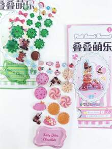 可爱、清新、甜美、自然风格的卡通3D水晶手机壳，叠叠乐贴纸，文具贴纸，涂鸦贴纸，糖果树脂贴纸，贴纸书，卡通印章糖果微场景贴纸，3D装饰手绘贴纸，无需裁剪，返校用品，迎接新学期 - 彩色 - 查看 5