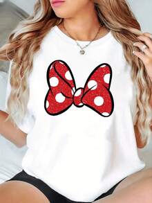 1 pieza de camiseta negra para mujer 100% algodón con lazo rojo y lunares blancos, camiseta de algodón pesado de 180g para mujer para Navidad (1 pieza) 180g 100% algodón. - Estilo - Ver 8