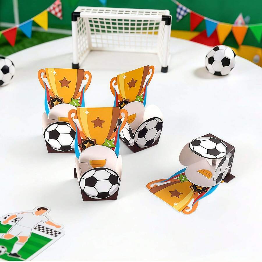 FIFA 10个/包创意足球奖杯造型卡通纸质糖果盒，适合男孩生日派对