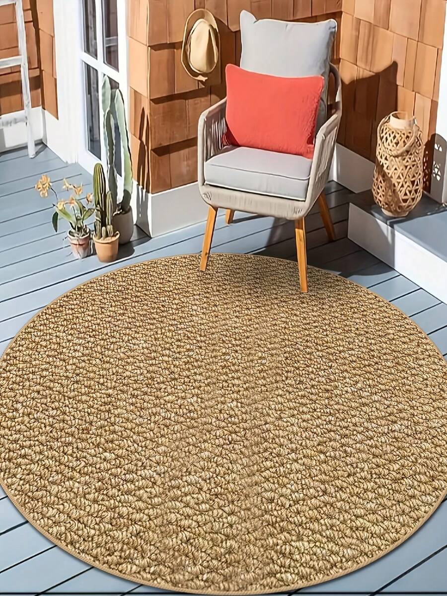 1pc Pineapple Ring Woven Sisal-Like Round Rug, Durable, Easy To Clean, Suitable For Garden, RV, Tent, Doormat, Camping, Outdoor Use In All Seasons - Round - View 1