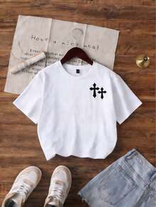 Camiseta hombre cuello redondo y manga corta. Estilo casual con estampados modernos y cómodos. Para hombres y mujeres, estilo de pareja, camiseta de manga corta con estampado moderno - básica y versátil. - Blanco 5 - Ver 3