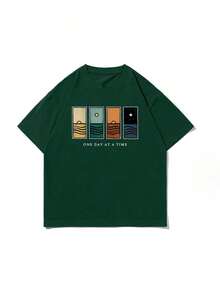 Compatible With The Minimalist Printed Short-Sleeved T-Shirt For Men, Comfortable And Breathable, Suitable For Summer, Fashionable. - 墨綠色 - 查看 3