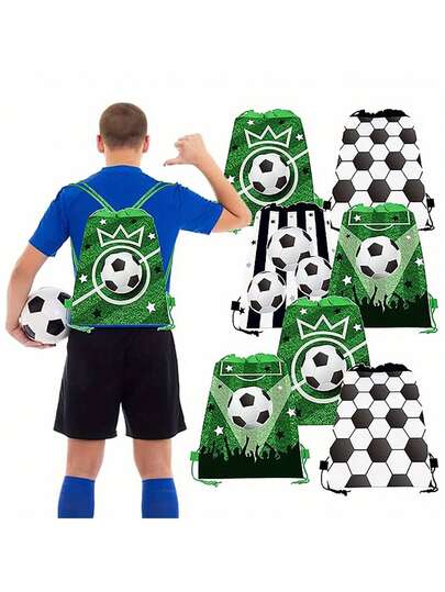 2pcs/1pc Football Themed Drawstring Backpack, Double-Sided Football Drawstring Bag, Football Party Favor Bag, Party Gift Promotional Bag, Football Player Handbag, Football Party Bag, Drawstring Backpack Party Favor Bag, Sports Themed Birthday Candy Snack Bag, Football Party Decor