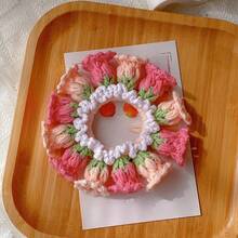 1 Handmade Crocheted Lily Of Valley Headband - Handmade Crocheted Wreath Ponytail Clip With Scrunchie Closure, Suitable Spring/Summer Braided Hairstyles And Bohemian Looks - Quả bông nhuộm màu tím phân đoạn - Xem 9