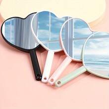 1pc Mini Heart-Shaped Makeup Mirror With Handle, Plastic Handheld High Definition Mirror With Makeup Hole, Portable Plastic Hanging Makeup Mirror - Multicolor - View 5