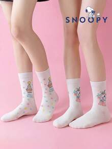 SNOOPY 半双正品史努比袜子，白色女士中筒袜。可爱卡通设计，时尚靓丽的白色夏季史努比袜子。防臭吸湿，休闲百搭，卡通图案中筒袜，适合学生、成人，可作为礼物或日常穿着。 - 彩色 - 查看 11
