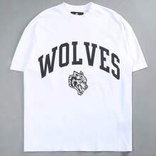 WOLVES CLUB Men 180g Cotton Vintage Print Loose Tee Casual Training Short Sleevesummer Outfits For Womenvintage Graphic Tees - T240305 Trắng - Xem 10