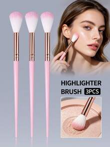 3pcs Highlighter Eyeshadow Brush, Nose Contour Brush, Makeup Brush Set, Soft & Fluffy Cosmetic Tools, Easy To Carry Travel Makeup Kit - Baby Pink - View 2
