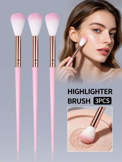 3pcs Highlighter Eyeshadow Brush, Nose Contour Brush, Makeup Brush Set, Soft & Fluffy Cosmetic Tools, Easy To Carry Travel Makeup Kit