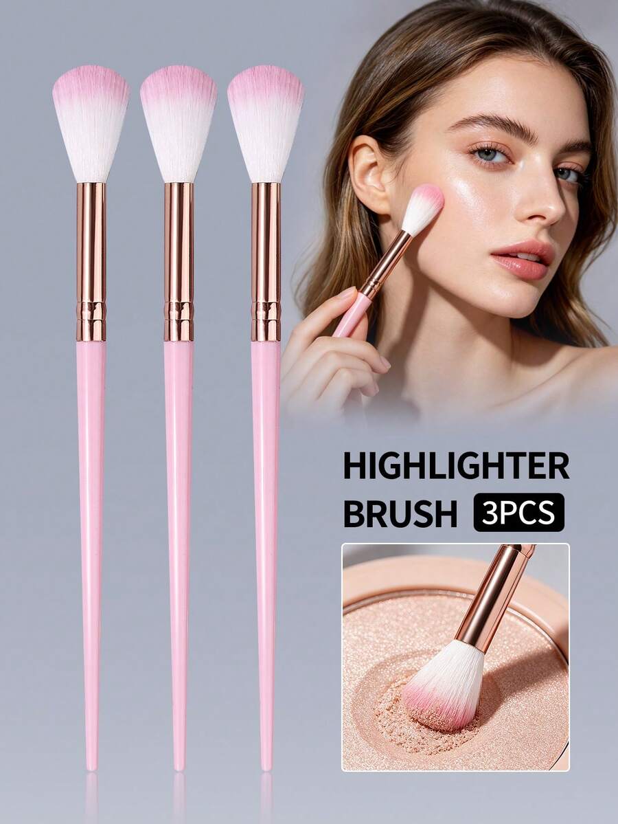 3pcs Highlighter Eyeshadow Brush, Nose Contour Brush, Makeup Brush Set, Soft & Fluffy Cosmetic Tools, Easy To Carry Travel Makeup Kit