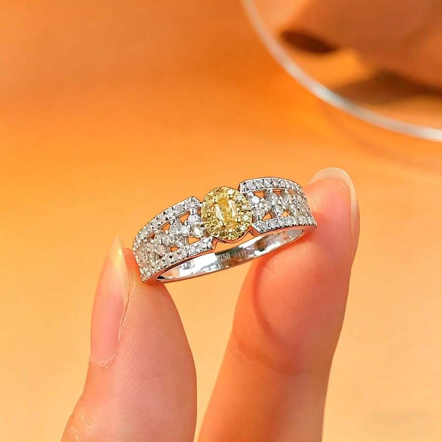 1枚S925纯银奢华几何镂空设计戒指,镶嵌闪亮锆石,优雅女士戒指,适合结婚/订婚,高品质珠宝礼物,送给爱人 - 銀色 - 查看 1