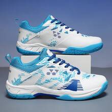 Zapatos profesionales de bádminton de unicolor unisex, adecuados para deportes interiores y exteriores, con función de absorción de impactos y antideslizante, también adecuados para tenis de mesa - Celeste - Ver 2