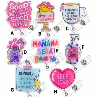 1pc Cute & Fun Badge Reel Retractable Holder | For Nurses, Caregivers, Social Workers, Mental Health Professionals | Self-Love Spanish Phrase Accessory Gift