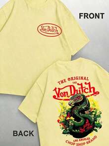 White 1pcs Women's Double Side Print Von Ditch Dragon Floral Design Red And Green Print Fabric Soft & Skin-Friendly Unisex Style Gifts For Spring Festival, Valentine's Day, St. Patrick's Day & World Cup-Van Dutch Dragon Print Women T Shirt Classic Americana Style Graphic,Summer Outfits,Vacation Outfits Women,Summer Outfits For Women,Spring Outfits For Women,Summer Tops,St Pattys Day Outfit,Easter Outfit Women - Màu vàng - Xem 6