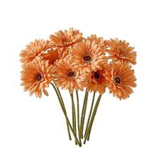 6/12支仿真非洲雏菊，丝质非洲雏菊，仿真向日葵，散装仿真花束，适用于婚礼新娘捧花、派对、家居厨房装饰、花园装饰、户外植物、园艺、仿真花、秋季装饰 - 橘色 - 查看 1