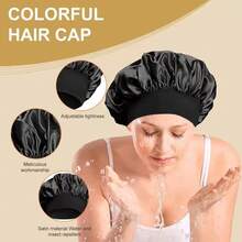 1 pièce Bonnet de nuit en soie, Bonnet de nuit en satin, Bonnet de nuit en soie à bande élastique douce, Bandeau en soie pour cheveux bouclés, Bonnet de nuit en satin de couleur unie, Design à bande élastique large, Bonnet de soin capillaire confortable et respirant, Essentiel pour la rentrée scolaire - Multicolore - Voir 5