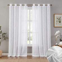 Melodieux White Linen Textured Semi Sheer Curtains 84 Inch Long for Living Room Bedroom Rustic Flax Linen Grommet Voile Drapes 52 by 84 Inch 2 Panels - Blanco - Ver 9