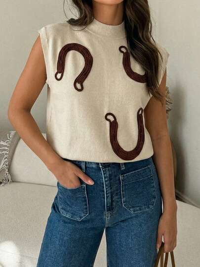 GIGOGOU 时尚夏季女式针织刺绣T恤休闲柔软舒适短袖上衣简约