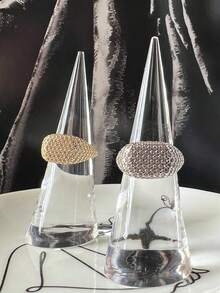 时尚双色交叉圆环情侣戒指，情人节珠宝礼物 - 黃色 - 查看 6