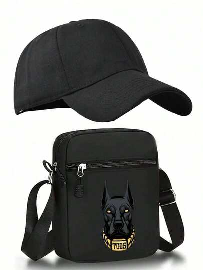 Conjunto de gorra de béisbol y bolso bandolera con diseño de patrón personalizado, estilo de moda callejera para deportes al aire libre, gorra de béisbol con visera plana y bolso de hombro ajustable, regalo para ti o tus amigos