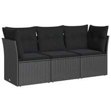 vidaXL 3-Piece Garden Sofa Set, Garden Furniture Set With Cushions And Storage, Seating Group For Garden And Patio, Modular Garden Sofa Lounge, Beige Poly Rattan - Black - View 2