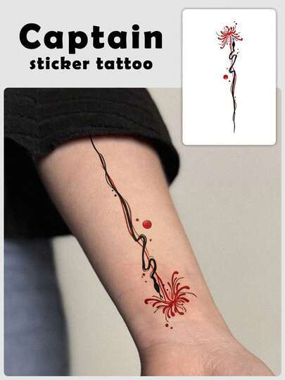 1pc Colorful Temporary Tattoo Sticker, Anemone Design, 3.94*1.38in, Dark Aesthetic, Mysterious Vibe, Suitable For Arms, Wrists And Other Body Parts, Waterproof, Sweat-Proof, Long-Lasting, Ideal For Holidays, Parties, Gatherings