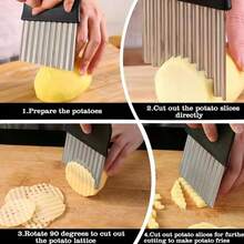 1/2pcs Non-Stick Silicone Wavy Cutter - French Fry Cutter - Potato Slicer - Fruit & Vegetable Wavy Cutter - Stainless Steel Blade Cutting Tool - Black - View 3