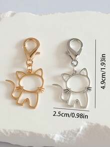 5件套金色和银色极简镂空猫咪钥匙扣包挂件，拉链头鞋带挂饰，送给闺蜜的礼物 - 彩色 - 查看 5