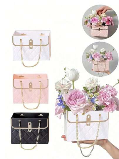2pcs Portable Elegant Rose Flower Paper Gift Boxes, Rectangular Packaging Bags, Foldable Handheld Flower Gift Boxes, Packaging Boxes, Wedding Decorations, Wedding Supplies, Guest Wedding Gifts, Wedding Reception Decorations, Flower Shop DIY Flower Boxes, Small Business Supplies, Shopping Bags, Snack Bags, Party Bags, Wedding Party Gift Bags For Back To School, Valentine's Day, Mother's Day, Graduation (Flowers Not Included)