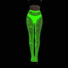 Fluorescent Pantyhose, Luminous Fishnet Stockings, Green Light Sexy Tattoo Lace, Jacquard Lace Hollow Stockings - Màu huỳnh quang 02 - Xem 7
