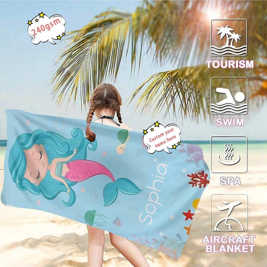 Personalized Children's Beach Towel, Custom Letter Combination And Fun Beach Pattern Design, Exclusive For Children, Girls, Boys, Adults, Quick Drying Custom Towel, Suitable For Beach, Pool, Bathroom, Exclusive Gift - Multicolor - View 1